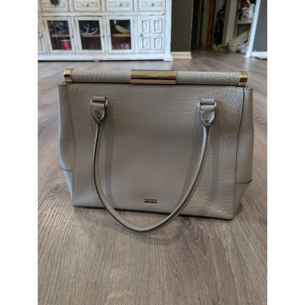 Kate Spade Knightsbridge Leather Tote Bag Gray Crocodile Embossed Top Handle